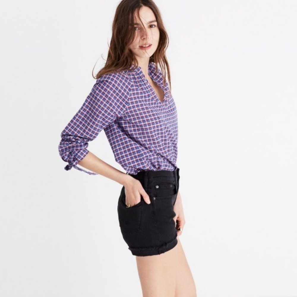 Madewell Tie-Sleeve Popover Top in Whitby Plaid